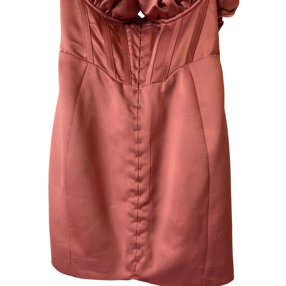 House of CB Annabelle Rose Pink Satin Corset Puff Sleeve Mini Dress Size M - Picture 5 of 8